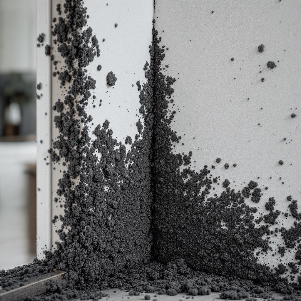 Inspector examining a wall for visible mold growth